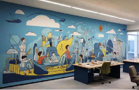 武功办公室墙绘的特点。